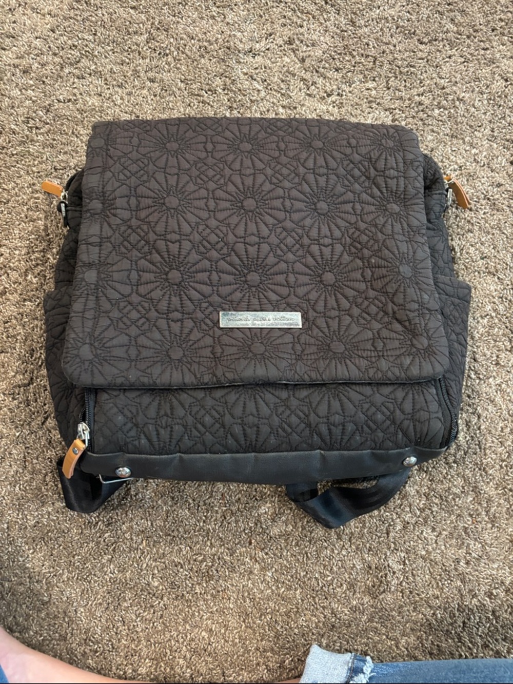 Petunia Pickle Bottom Quilted Floral Diaper Backpack / Bag - Black